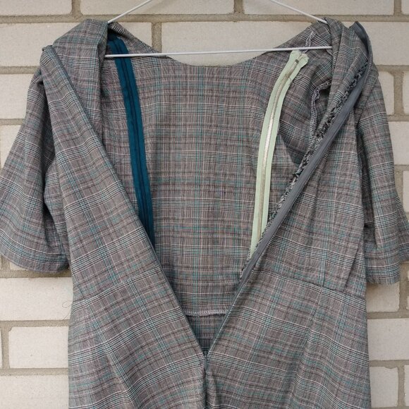 Amish Mennonite Nursing Cape Dress 36" Bust 31" Waist Handmade Black Blue Plaid - Picture 8 of 8